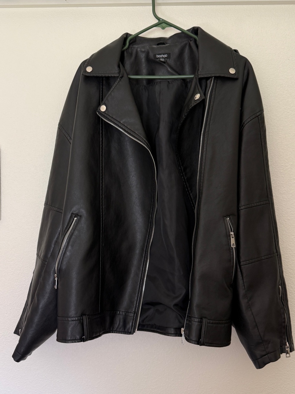 boohoo Black Faux Leather Moto Jacket with Silver Hardware